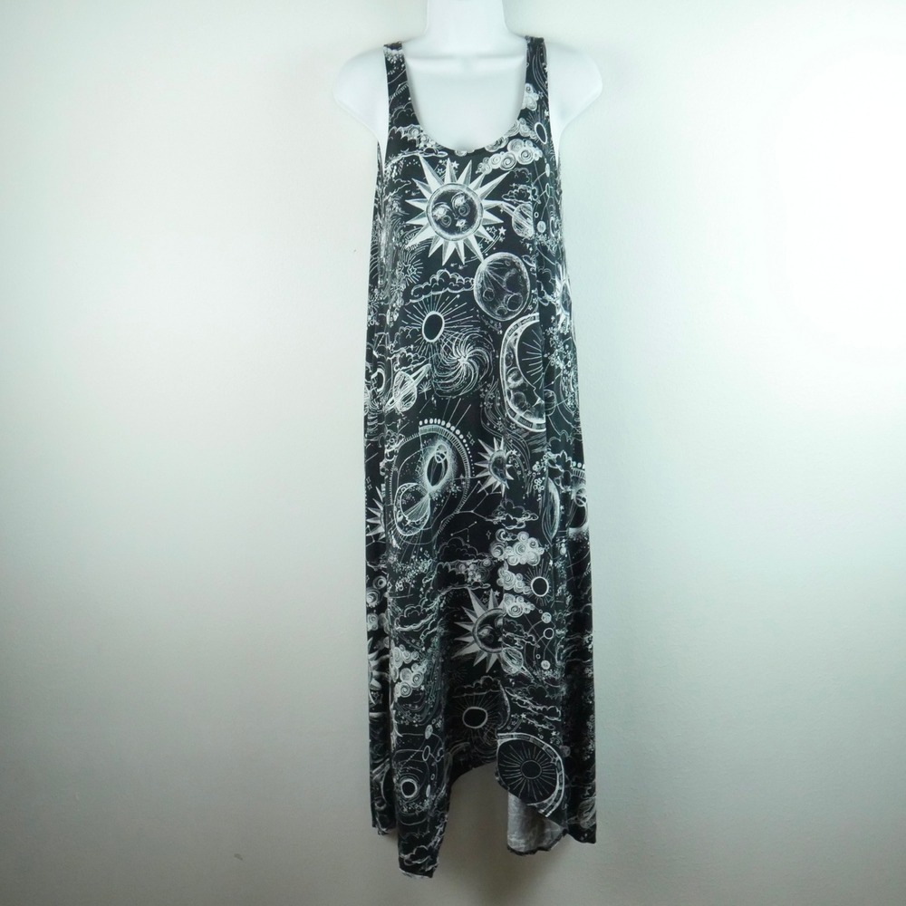 Johnny Was Mina Tank Sleep Dress Celestial Sun Moon XS Black White Pima Cotton